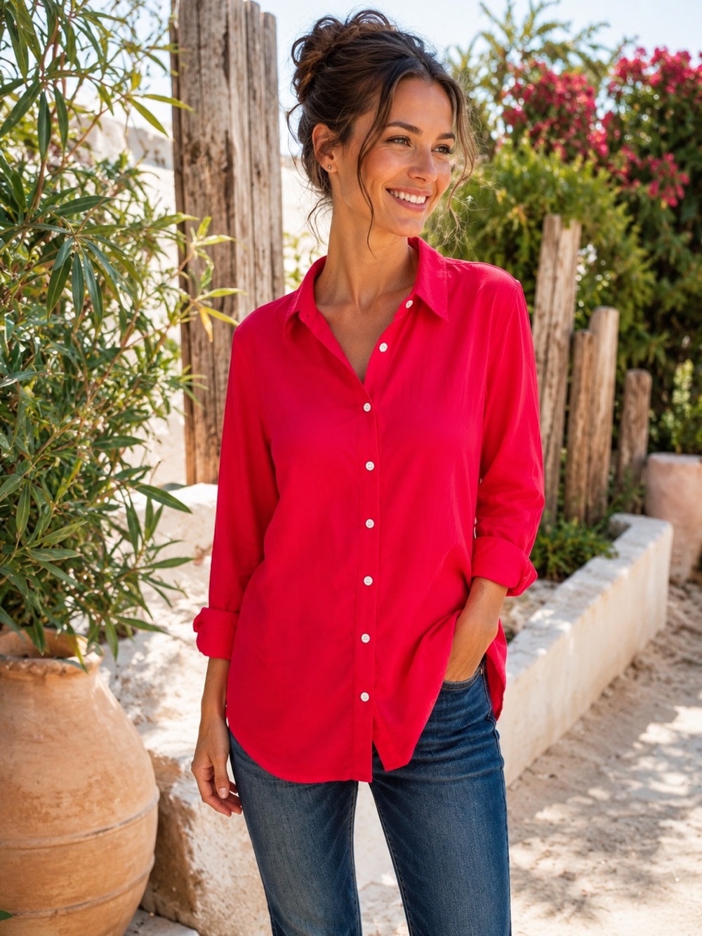 Talbots Wrinkle Resistant Button Front Blouse Pink Long Sleeve Size Large